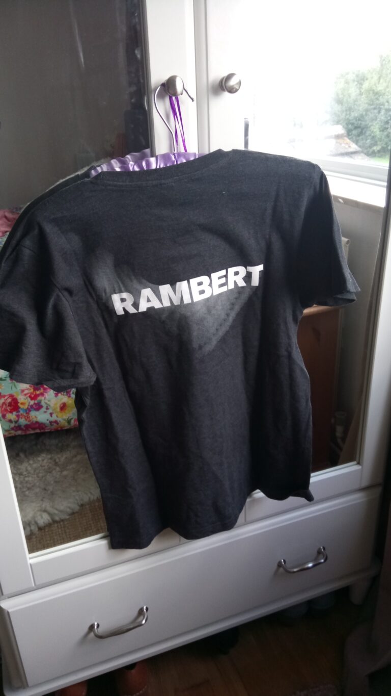 Rambert T-shirt hanging on wardrobe door